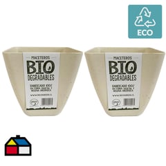 DECOGREEN - Set de 2 Maceteros Biodegradables Cuadrado Blanco