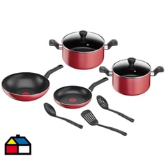 TEFAL - Batería de cocina 9 piezas aluminio roja