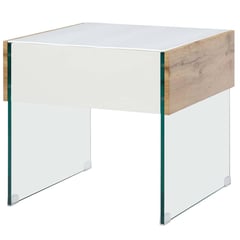 HOMY - Mesa lateral 55x55x50 cm blanco / madera