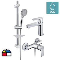 TEKA - Combo Kit de Grifo Lavamanos + Grifo Baño/Ducha y Barra Ducha, Cromado