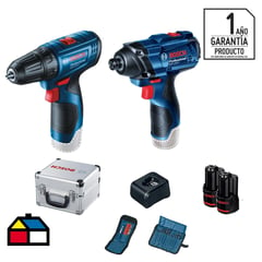 BOSCH - Taladro inalámbrico atornillador 10mm 12V + llave impacto + 2 baterías