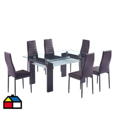 JACOBSEN - Juego de Comedor Vidrio Viñ 6 Sillas 150x90x75 Café