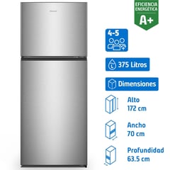 HISENSE - Refrigerador Top Freezer No Frost 375 Litros Inox RD-49WRD