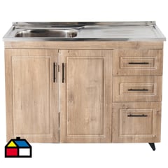 DOMSA - Kit Mueble Lavaplatos 100W Derecho Nogal 100x90x50 cm