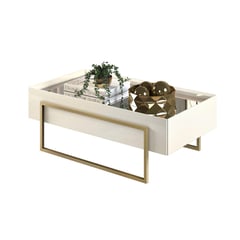 VEKKAHOME - Mesa de Centro Pilar Blanco 49x91.5x31.2 cm