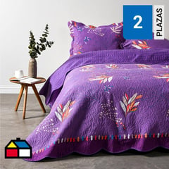 AMERICAN FAMILY - Cubrecama Quilt Microfibra Estampado Lavanr 2 Plazas