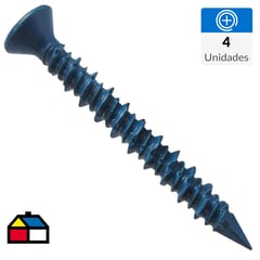 MAMUT - Tornillo concreto cabeza plana 3/16 x 1 3/4 azul 4 unid