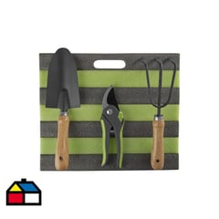 GROUW - Pack de jardinería Tijera podar+Pala+Rastrillo+Rodillera