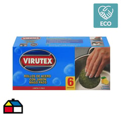 VIRUTEX - rollos de acero mago pads x6 con jabón aroma limón