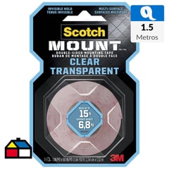 3M - Cinta Doble Faz Scotch-Mount Transparente 25.4 mm x 1.5 m