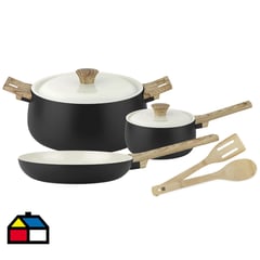 FANTUZZI - Batería de cocina 7 piezas cerámica biella negro