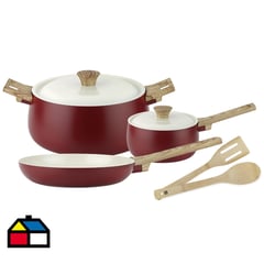 FANTUZZI - Batería de cocina 7 piezas cerámica biella rojo