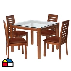 LATAM HOME - Juego de Comedor Barcelona 100x100 cm 4 Sillas Tenerife Cuero Cafe