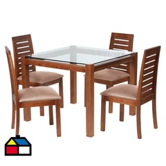 LATAM HOME - Juego de Comedor Barcelona 100x100 cm 4 Sillas Tenerife Cuero Beige