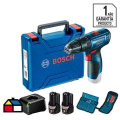 BOSCH - Taladro inalámbrico percutor 10 mm 12V + 2 baterías + 23 accesorios