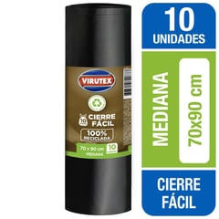 VIRUTEX - Bolsa de basura mediana cierre fácil 70x90 m