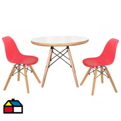 DE PIES A CABEZA - Set De Mesa Blanca Y Dos Sillas Rojas Eames