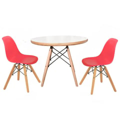 DE PIES A CABEZA - Set De Mesa Blanca Y Dos Sillas Rojas Eames