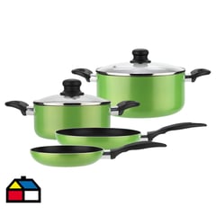 FANTUZZI - Batería de cocina gourmet aluminio 6 piezas verde