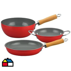 DORAL - Set paila sartén y wok rojo family cook