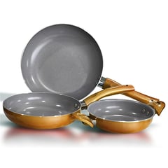 DORAL - Set 3 sartenes salmón aluminio/titanio 20+24 cms + paila 16 cms