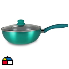 DORAL - Wok aluminio turquesa con tapa y fondo titanio 26 cms