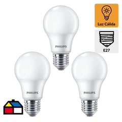 PHILIPS - Ampolleta Led Eco Home x 3 base E27 12W Luz cálida 900 Lúmenes