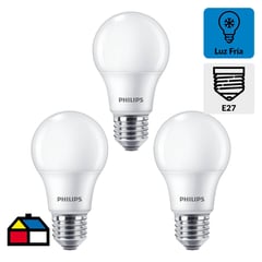 PHILIPS - Ampolleta Led Eco Home x 3 base E27 9W Luz fría 720 Lúmenes