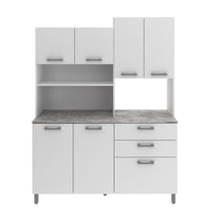 TECNOMOBILI - Kit Mueble Cocina 6 Puertas 3 Cajones Blanco/Blanco/Concreto CZ1013BB