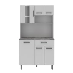 TECNOMOBILI - Kit Mueble Cocina 6 Puertas Y 1 Cajón Blanco/Blanco/Concreto CZ1015BB