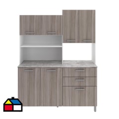 TECNOMOBILI - Kit Mueble Cocina 6 Puertas 3 Cajones Bl/Carvalho/Concreto CZ1013BC