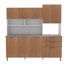 TECNOMOBILI - Kit Mueble Cocina 6 Puertas 3 Cajones Bl/Almendra/Concreto CZ1014BA