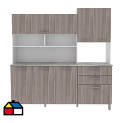 TECNOMOBILI - Kit Mueble Cocina 6 Puertas 3 Cajones Bl/Carvalho/Concreto CZ1014BC