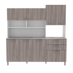 TECNOMOBILI - Kit Mueble Cocina 6 Puertas 3 Cajones Bl/Carvalho/Concreto CZ1014BC