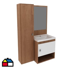 TECNOMOBILI - Mueble baño aéreo con 2 puertas Almendra/Blanco lavamanos BN3631.0002C