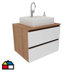 TECNOMOBILI - Mueble baño aéreo 2 cajones Almendra/Blanco c/lavamanos BN3607.0002