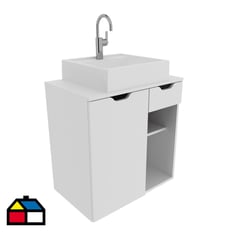 TECNOMOBILI - Mueble baño aéreo 1 cajón y 1 puerta con lavamanos Blanco BN3605.0001