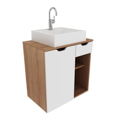 TECNOMOBILI - Mueble baño 1 cajón y 1 puerta c/lavamanos Almendra/Blanco BN3605.0002