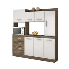 HOME MOBILI - Kit Cocina 6 puertas 3 Cajones Castaño-Blanco Off