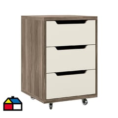 ONESSTA - Modulo Velador 3 cajones con ruedas beige castaña off white