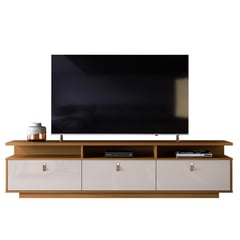 ONESSTA - Rack TV 75"3 puertas con brazo hidraulico y ruedas café blanco