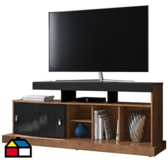 ONESSTA - Rack TV 50" puerta corredera curva con repisas y ruedas café negro