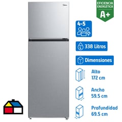 MIDEA - Refrigerador Top Freezer No Frost 338 Litros Silver MDRT489MTE50