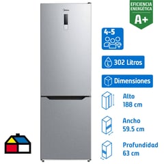 MIDEA - Refrigerador Bottom Freezer No Frost 302 Litros Silver MDRB424FGE50