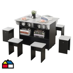 PERFECT SEAT - Juego de Comedor Isla + 6 Taburetes Gris/Negro