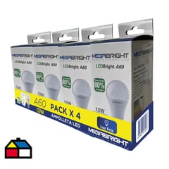 MEGABRIGHT - Pack 4 ampolletas led A60 clásica 13w/6400K E27