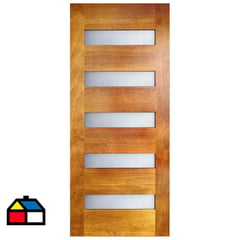 HOLZTEK - Puerta de exterior pino 80 x 200 cm color castaño. Incluye 5 vidrios