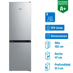 MIDEA - Refrigerador Bottom Freezer Frío Directo 169 Litros Silver MDRB241FGE50