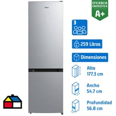 MIDEA - Refrigerador Bottom Freezer Frío Directo 259 Litros Silver MDRB369FGE50