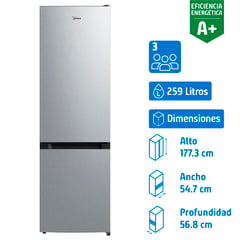 MIDEA - Refrigerador Bottom Freezer Frío Directo 259 Litros Silver MDRB369FGE50